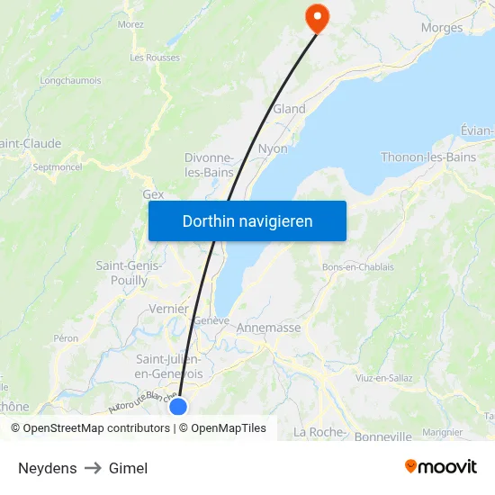 Neydens to Gimel map