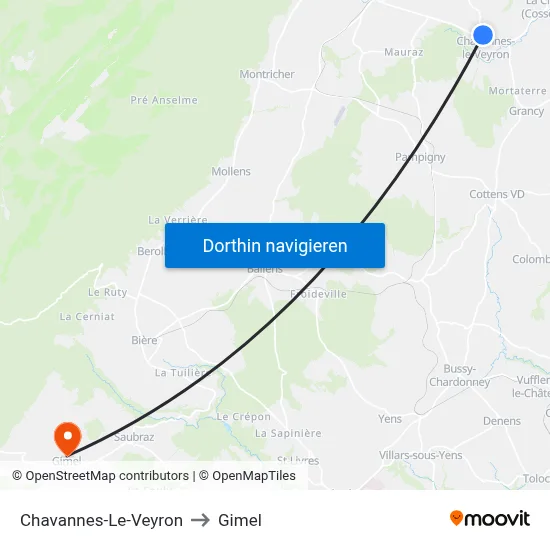 Chavannes-Le-Veyron to Gimel map