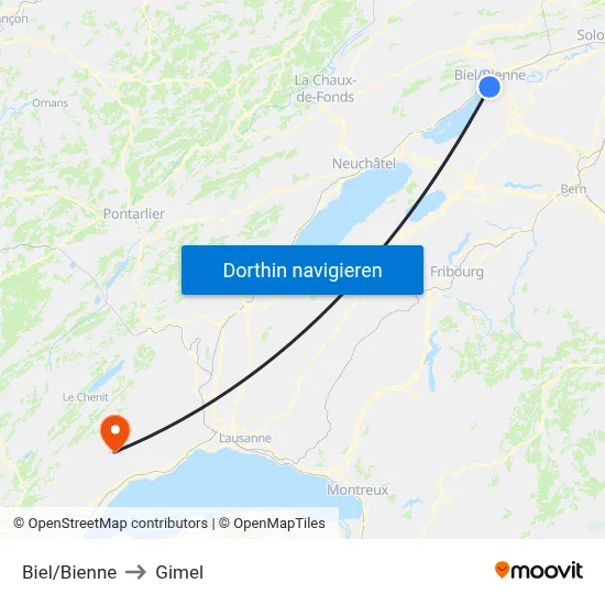 Biel/Bienne to Gimel map