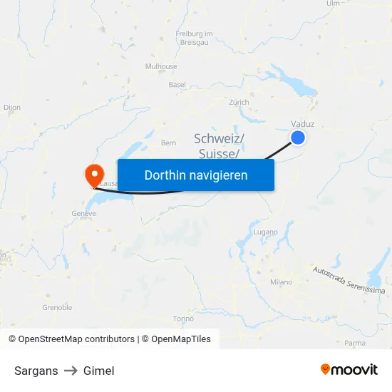Sargans to Gimel map