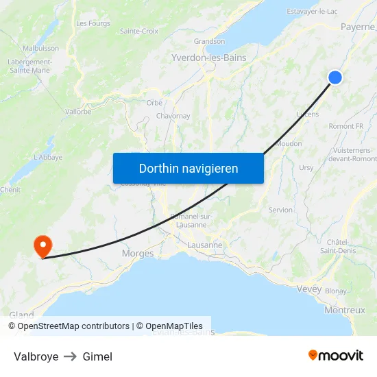 Valbroye to Gimel map