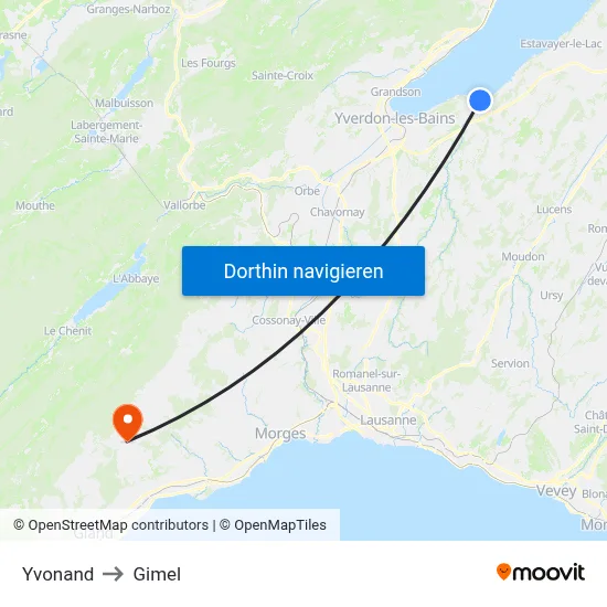 Yvonand to Gimel map