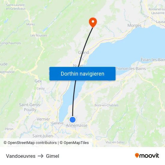Vandoeuvres to Gimel map