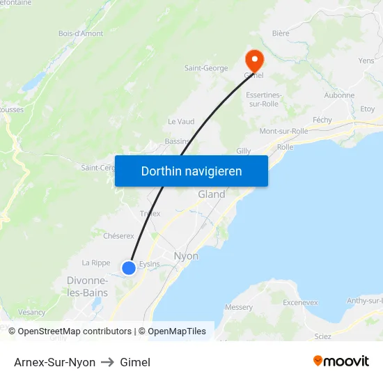 Arnex-Sur-Nyon to Gimel map