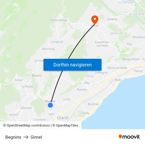 Begnins to Gimel map