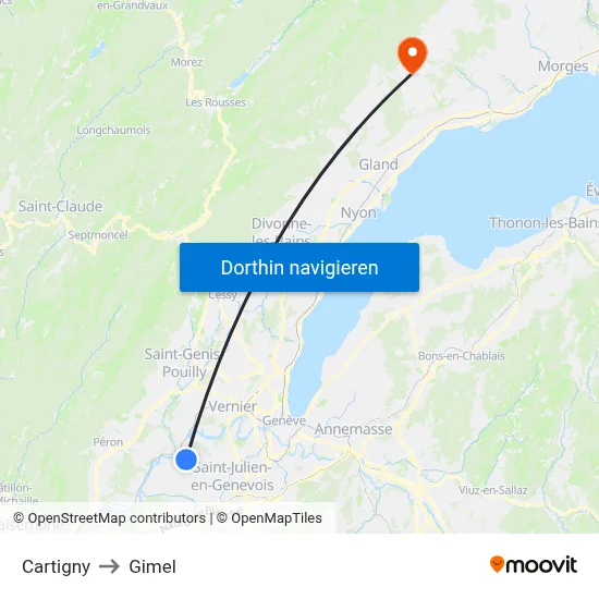 Cartigny to Gimel map