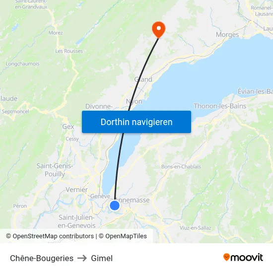 Chêne-Bougeries to Gimel map