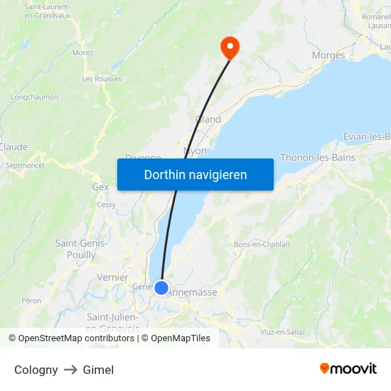 Cologny to Gimel map