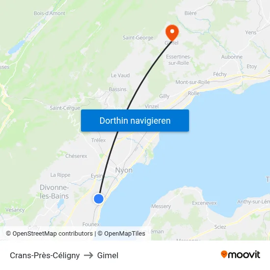 Crans-Près-Céligny to Gimel map