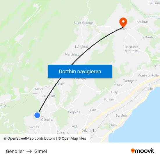 Genolier to Gimel map