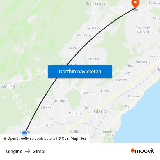 Gingins to Gimel map
