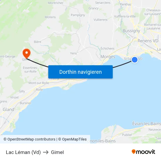 Lac Léman (Vd) to Gimel map