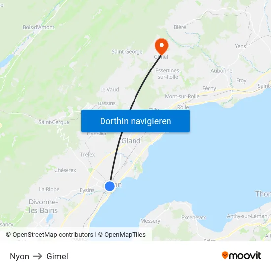 Nyon to Gimel map