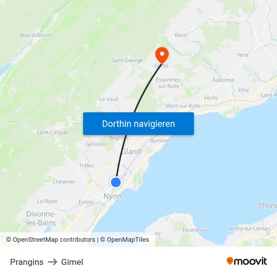 Prangins to Gimel map