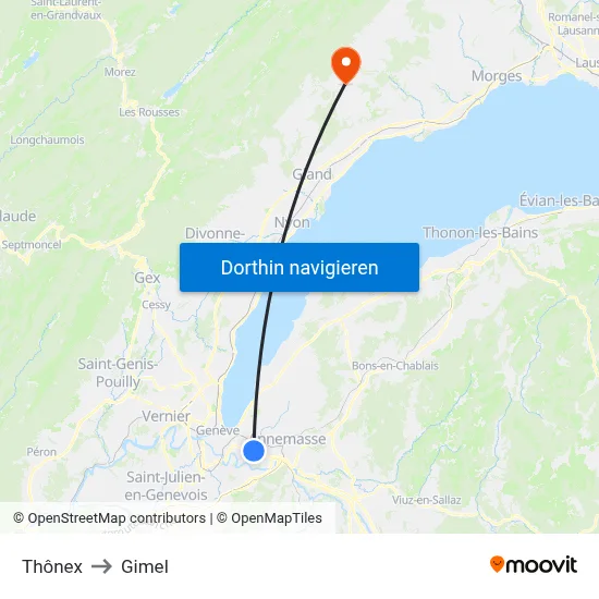 Thônex to Gimel map