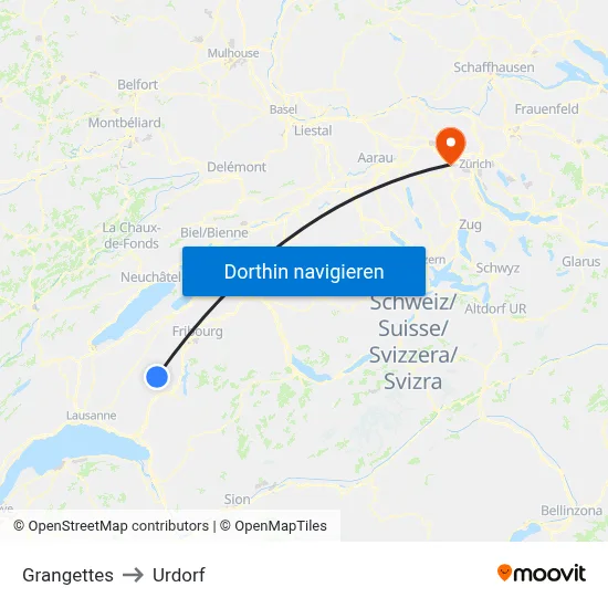 Grangettes to Urdorf map