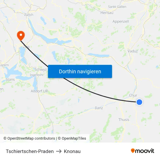 Tschiertschen-Praden to Knonau map