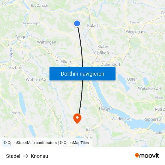 Stadel to Knonau map