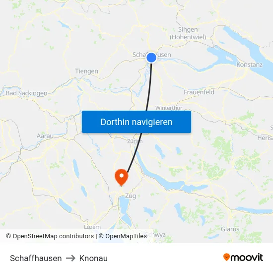 Schaffhausen to Knonau map