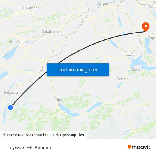Treyvaux to Knonau map