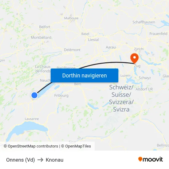 Onnens (Vd) to Knonau map