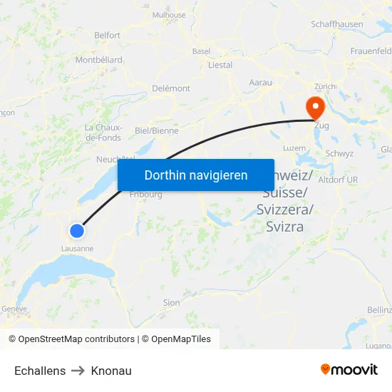 Echallens to Knonau map