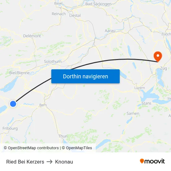 Ried Bei Kerzers to Knonau map