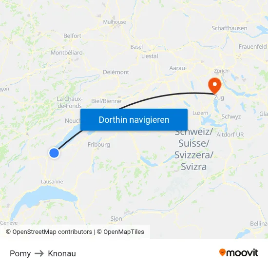 Pomy to Knonau map