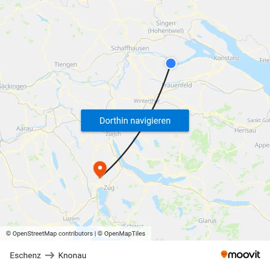 Eschenz to Knonau map