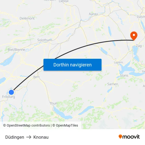 Düdingen to Knonau map