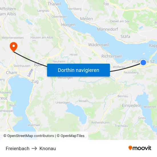 Freienbach to Knonau map