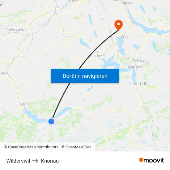 Wilderswil to Knonau map