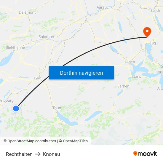 Rechthalten to Knonau map