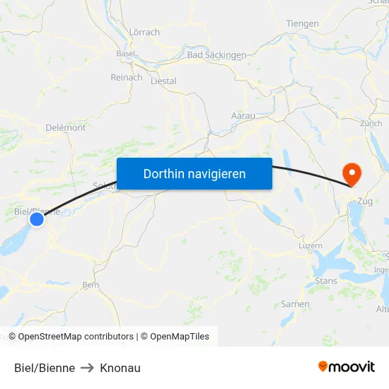 Biel/Bienne to Knonau map