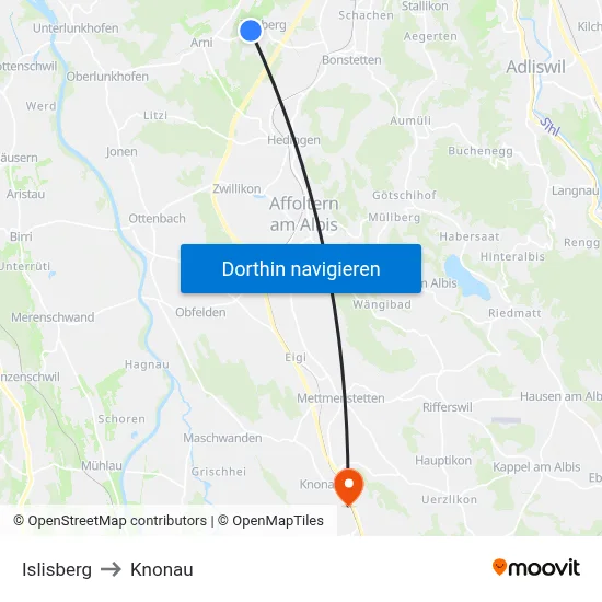 Islisberg to Knonau map