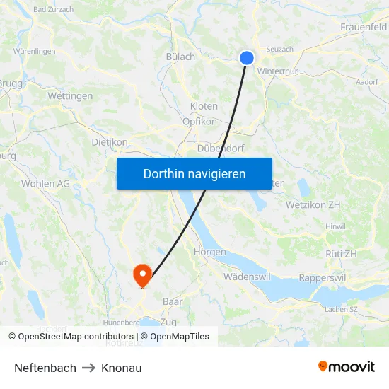 Neftenbach to Knonau map