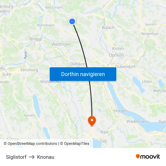 Siglistorf to Knonau map