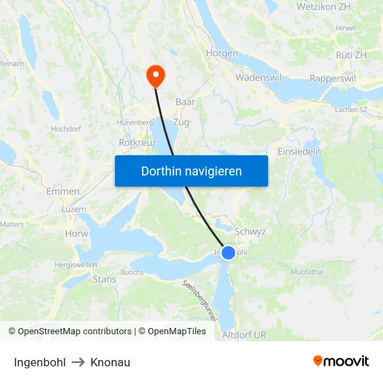 Ingenbohl to Knonau map