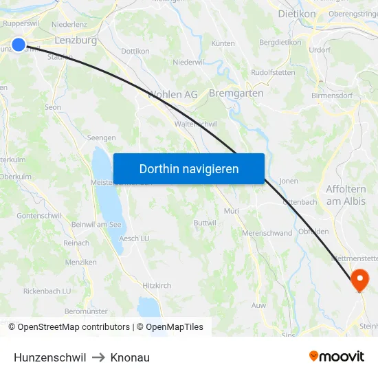 Hunzenschwil to Knonau map