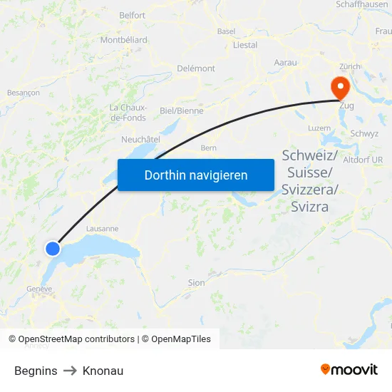 Begnins to Knonau map