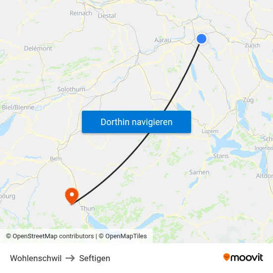 Wohlenschwil to Seftigen map