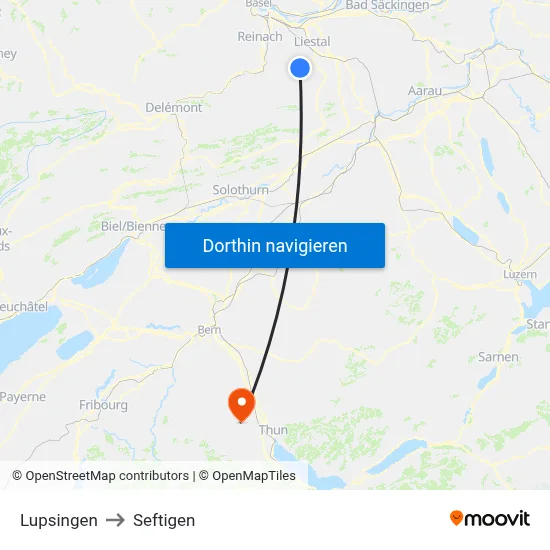 Lupsingen to Seftigen map