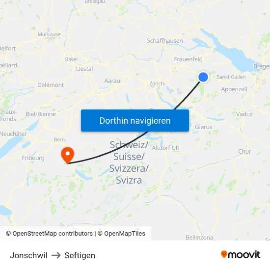 Jonschwil to Seftigen map