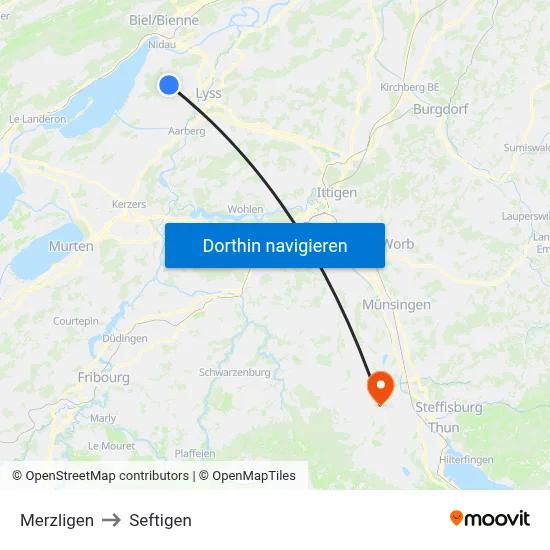 Merzligen to Seftigen map