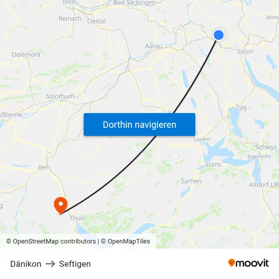Dänikon to Seftigen map