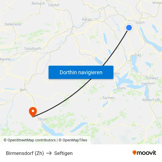 Birmensdorf (Zh) to Seftigen map