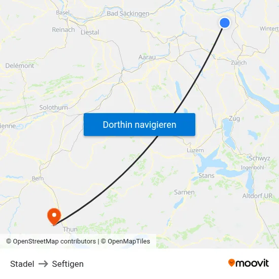 Stadel to Seftigen map