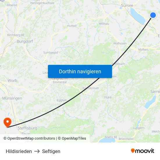 Hildisrieden to Seftigen map