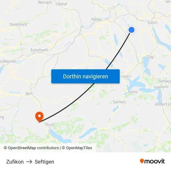 Zufikon to Seftigen map