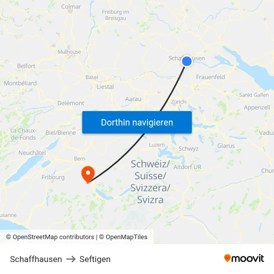 Schaffhausen to Seftigen map